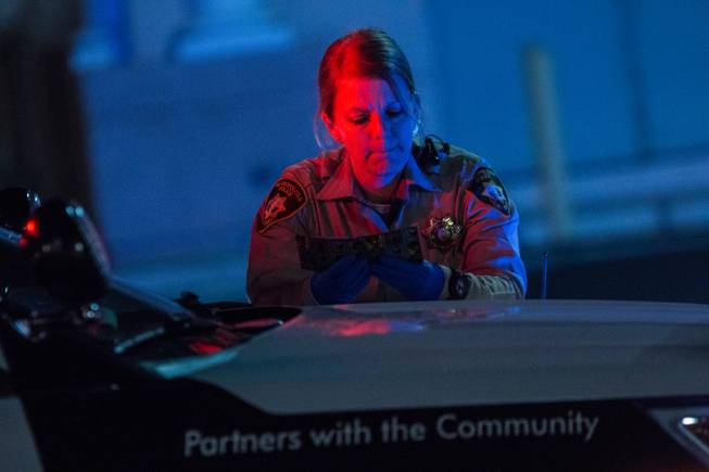 Metro Police Officer Andrea Simon on patrol on Las Vegas Valley roads during her Friday, Dec. 29, 2017, graveyard shift.
