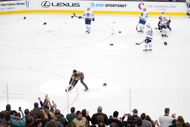 Hats are thrown onto the ice after Vegas Golden Knights ...