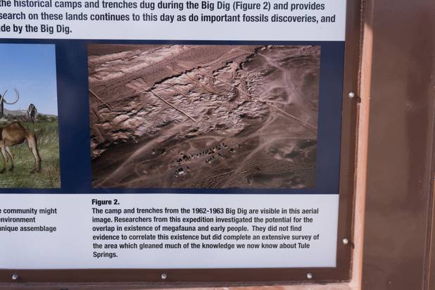 A sign shows an aerial view of Ice Age Fossils State ParkLas Vegas' newest state park where visitors can explore and learn about fossil beds located in the areaduring a ranger-guided hike, Monday, Jan. 1, 2018. With the park still in development, a visitor's center, interpretive trails and more infographic signs are expected to complete the park within two years.