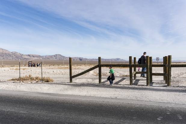 Visitors exit Ice Age Fossils State ParkLas Vegas' newest state park where visitors can explore and learn about fossil beds located in the areafollowing a ranger-guided hike, Monday, Jan. 1, 2018. With the park still in development, a visitor's center, interpretive trails and more infographic signs are expected to complete the park within two years.