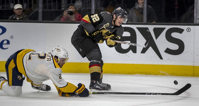 Vegas Golden Knights left wing Tomas Nosek (92) takes a ...