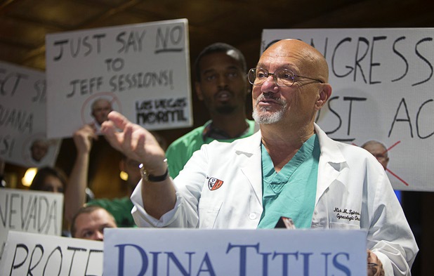Dr. Nick Spirtos, a gynecologist oncologist, speaks during a news conference at the Apothecary Shoppe marijuana dispensary on West Flamingo Road Thursday, Jan. 04, 2018. Spirtos is also the CEO and chairman of the board of the Apothecary Shoppe.