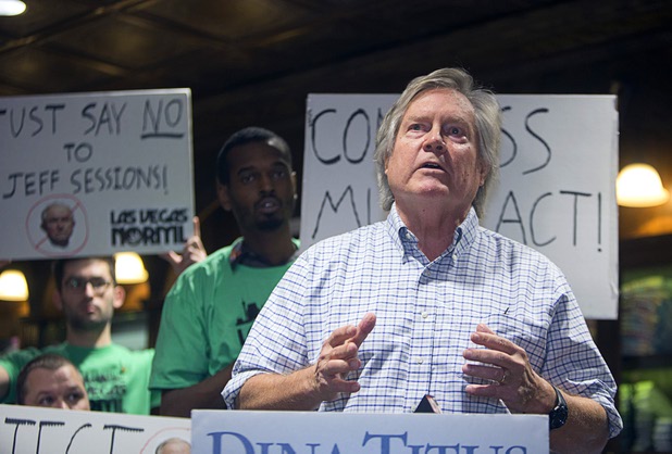 Nevada Sen.Tick Segerblom speaks during a news conference at the Apothecary Shoppe marijuana dispensary on West Flamingo Road Thursday, Jan. 04, 2018. Segerblom is currently running for a vacant Clark County Commission seat.