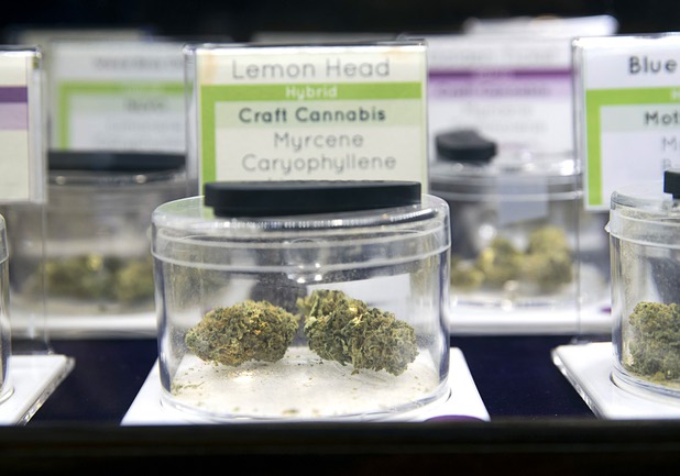Marijuana is displayed at the Apothecary Shoppe marijuana dispensary on West Flamingo Road Thursday, Jan. 04, 2018.