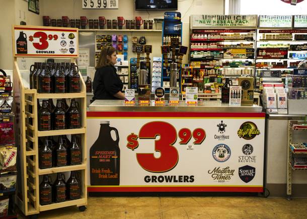 An impressive selection of local and regional beers in growlers or cans can be purchased at 5 of the area's Speedee Mart gas stations on Wednesday, Jan. 3, 2018.
