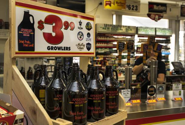 An impressive selection of local and regional beers in growlers or cans can be purchased at 5 of the area's Speedee Mart gas stations on Wednesday, Jan. 3, 2018.