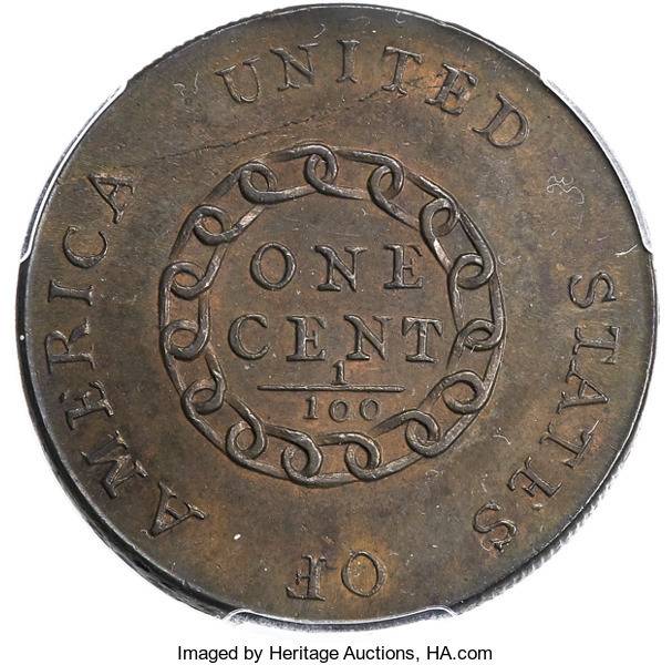 This undated image provided by Heritage Auctions shows a 1793 cent made by the U.S. mint in Philadelphia.