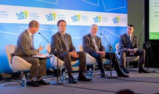 Gary Shapiro, from left, president /CEO of the Consumer Technology Association, moderates a panel discussion 