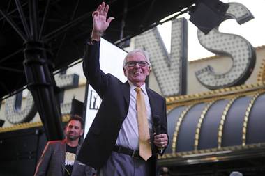 Vegas Golden Knights team owner Bill Foley waves during a Vegas Golden Knights Fan Fest at the Fremont Street Experience in downtown Las Vegas Sunday, Jan. 14, 2018.