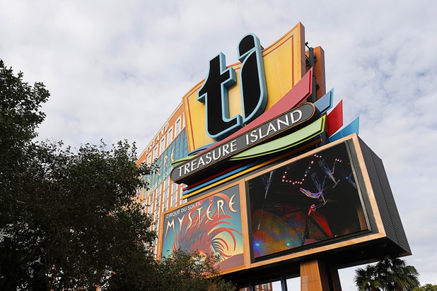 A view of the Treasure Island marquee sign on the Las Vegas Strip Dec. 26, 2017.