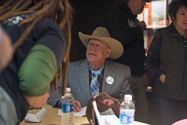 Cliven Bundy speaks with supporters during a break in speakers at a celebratory rally in Paradise, Mont., Jan. 20, 2018. After a judge dismissed charges against the Nevada rancher related to an armed standoff with federal agents, he drove 15 hours to speak to an adoring crowd in Montana. 