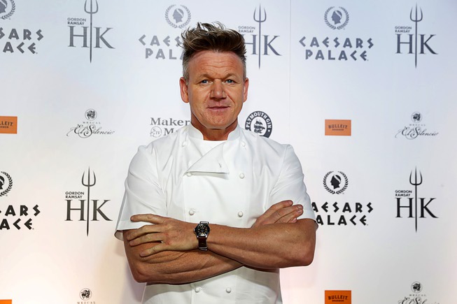 Celebrity chef Gordon Ramsay poses on the red carpet during ...