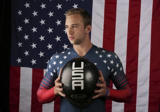 United States Olympic Winter Games bobsledder Evan Weinstock poses for a portrait at the 2017 Team USA Media Summit Tuesday, Sept. 26, 2017, in Park City, Utah. (AP Photo/Rick Bowmer)