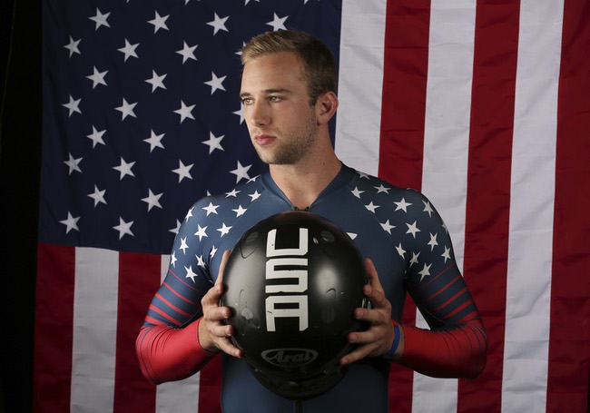 United States Olympic Winter Games bobsledder Evan Weinstock poses for a portrait at the 2017 Team USA Media Summit Tuesday, Sept. 26, 2017, in Park City, Utah. (AP Photo/Rick Bowmer)
