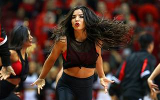 Rebels Girls perform during a game between the UNLV Runnin' Rebels and the San Jose State Spartans at the Thomas and Mack Center Wednesday Jan. 31, 2018.
