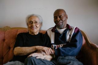 Norma McDuffie, 88, and her husband Frank McDuffie, 85, pose for a photo in their home, Wednesday, Jan. 17, 2018. The McDuffie's were selected by Rebuilding Together of Southern Nevada as part of a program which improves the safety and health standards of homes owned by low-income families.