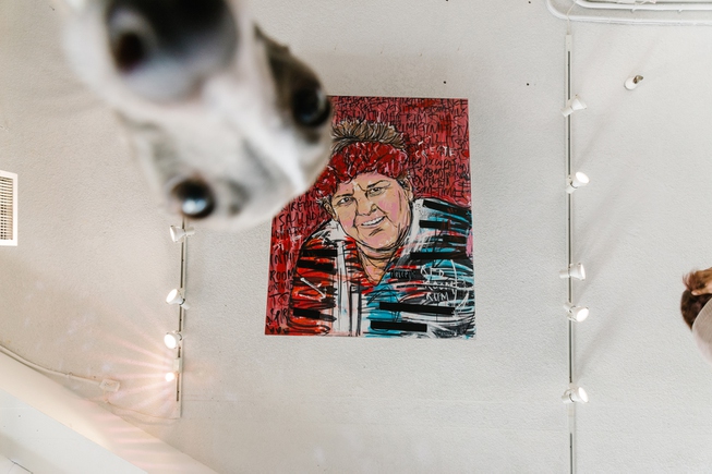 A portrait of Jana Lynch by Marcus hangs on the ...