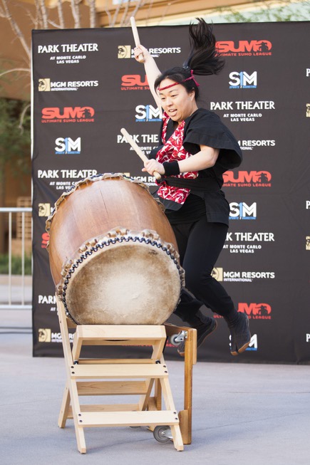 A drummer performs during the Ultimate Sumo League debut announcement ...