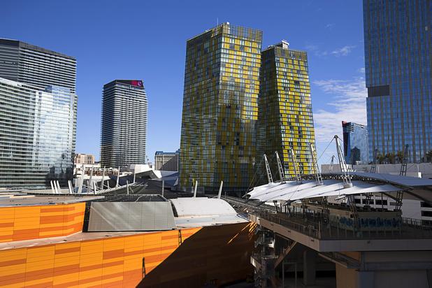 A view from the East Primrose Veranda is shown during a tour of the new Aria East Convention Center Thursday, Feb. 15, 2018. The new $170 million addition adds 200,000 sq. ft. of convention space.