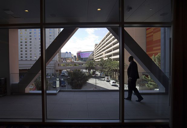 Tony Yousfi, vice president of sales at Aria and Vdara, walks onto the during a tour of the new Aria East Convention Center Thursday, Feb. 15, 2018. The new $170 million addition adds 200,000 sq. ft. of convention space.