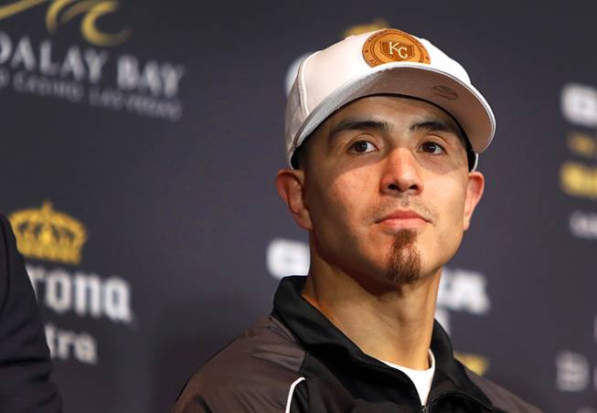 Welterweight boxer Brandon Rios of Oxnard, Calif. attends a news conference at the Mandalay Bay Thursday, Feb. 15, 2018. Rios will fight Danny Garcia of Philadelphia at the Mandalay Bay Events Center Saturday.