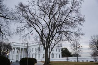 The flag above the White House is lowered to half-staff for the shooting victims of a mass shooting in a South Florida High School, Thursday, Feb. 15, 2018, in Washington. (AP Photo/Evan Vucci)