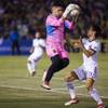 Lights goalkeeper Angel Alvarez stops the ball during the Lights spring training match against the Vancouver Whitecaps Saturday, February 17, 2018 at Cashman Field.