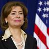 In this Jan. 15, 2014, file photo, Maria Contreras-Sweet, founder and board chairman of a Latino-owned community bank in Los Angeles, listens as President Barack Obama announces he will nominate her to head of the Small Business Administration in Washington. A group of investors led by a Contreras-Sweet offered to acquire Weinstein Co., rebrand it and install a female-led board of directors. 