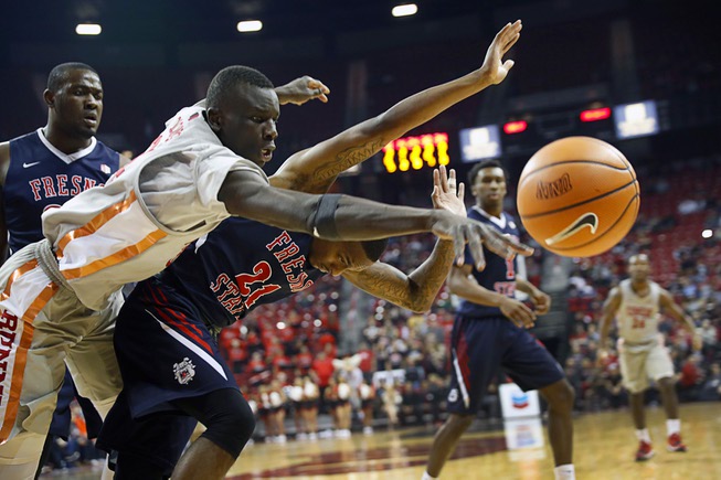 UNLV Rebels forward Cheikh Mbacke Diong (34) and Fresno State ...