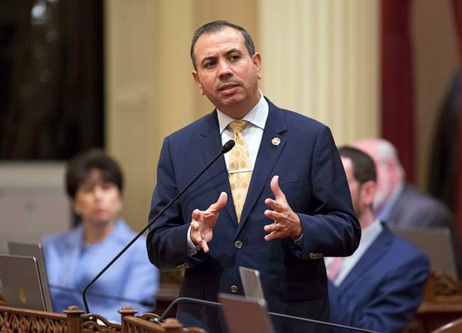 In this Jan. 3, 2018, file photo, California state Sen. Tony Mendoza, D-Artesia, announces that he will take a month-long leave of absence while an investigation into sexual misconduct allegations against him are completed in Sacramento, Calif. When lawmakers return from the President's Day weekend, Tuesday, Feb. 22, 2018, they will learn whether the investigation cleared Mendoza or sets him up for possible expulsion. 
