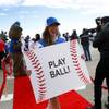 A Ballgirl participates in a groundbreaking ceremony for Las Vegas Ballpark, a 10,000-fan capacity baseball stadium and future home of the Las Vegas 51s, in Summerlin Friday, Feb. 23, 2018.