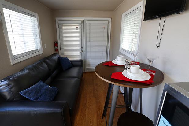 A view of a tiny home, made from a shipping container, at Veterans Village 2 near downtown Las Vegas Saturday, Feb. 24, 2018.