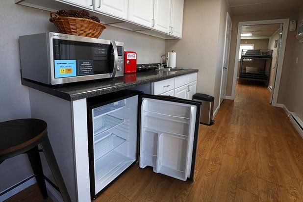 A view of the kitchen in a tiny home, made from a shipping container, at Veterans Village 2 near downtown Las Vegas Saturday, Feb. 24, 2018.