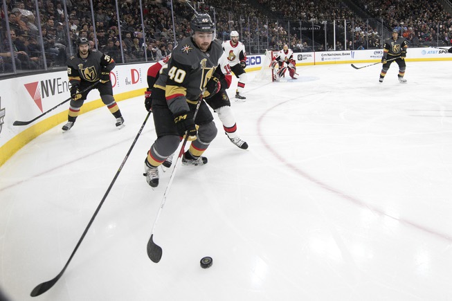 Vegas Golden Knights center Ryan Carpenter (40) is chased by ...