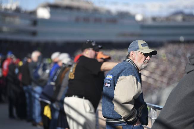 Fans watch the action from Richard Petty Terrace during the Monster Energy NASCAR Cup Series Pennzoil 400 Sunday, March 4, 2018, at the Las Vegas Motor Speedway.