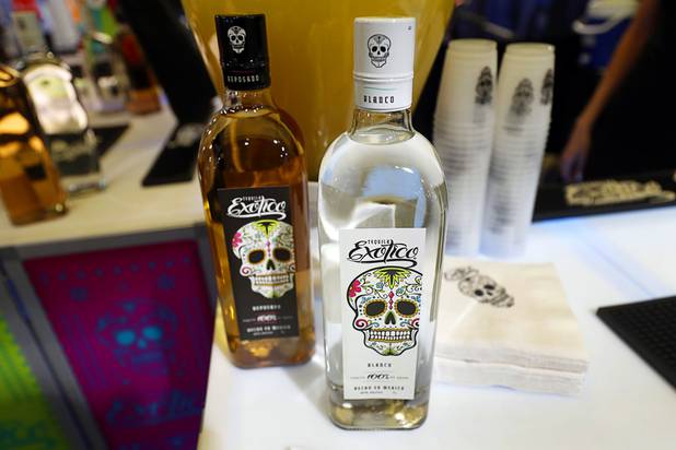 Bottles of Tequila Exotico are displayed during the annual Nightclub and Bar Show at the Las Vegas Convention Center Tuesday, March 27, 2018. The award-winning tequila is from Jalisco, Mexico.
