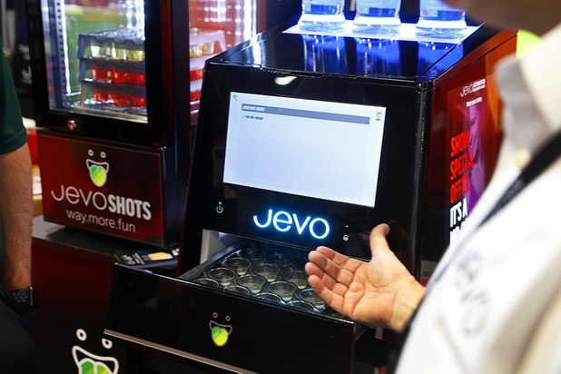 Jevo, the world's first automated gelatin shot machine, is displayed during the annual Nightclub and Bar Show at the Las Vegas Convention Center Tuesday, March 27, 2018.