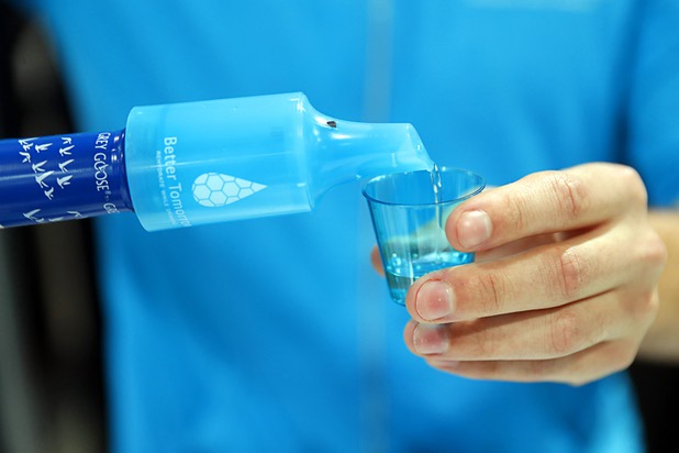 A Better Tomorrow device adds electrolytes and vitamins to a shot of vodka during the annual Nightclub and Bar Show at the Las Vegas Convention Center Tuesday, March 27, 2018. If you reintroduce these key nutrients into your body while you're drinking, you enable your body to more efficiently metabolize the alcohol, according to the company's website.