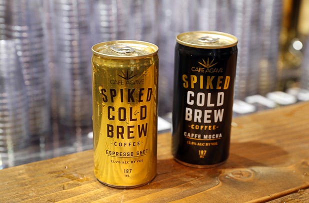 Cafe Agave spiked coffee drinks are displayed during the annual Nightclub and Bar Show at the Las Vegas Convention Center Tuesday, March 27, 2018. The canned coffee drinks, 12.5 percent alcohol by volume, come in Vanilla Cinnamon, Caffe Mocha, Expresso Shot and Salted Caramel flavors.
