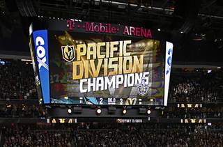 A view of the jumbotron as the Vegas Golden Knights defeat the San Jose Sharks at T-Mobile Arena, Saturday, March 31, 2018, in Las Vegas.