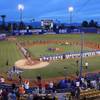 Players and first responders form a heart during the Las Vegas 51s' season opener against the El Paso Chihuahuas at Cashman Field Thursday, April 5, 2018.