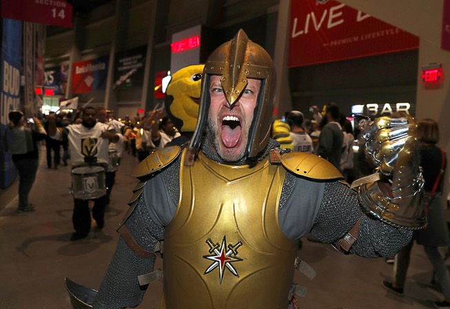 The Vegas Golden Knight leads a procession before Game 1 ...
