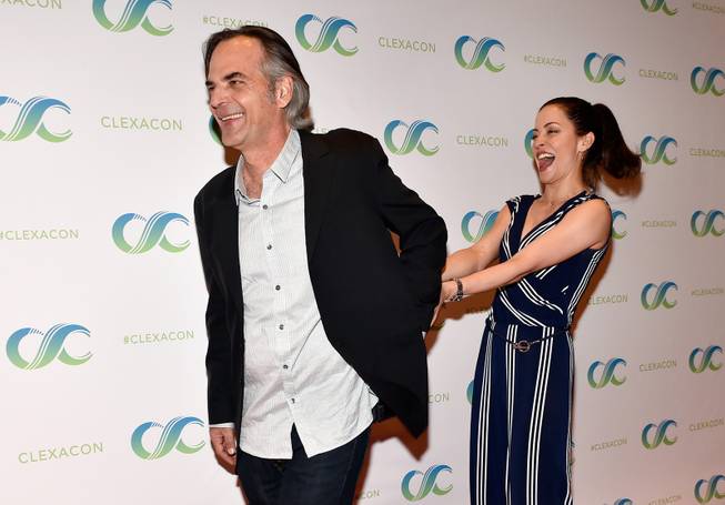 Vince Calandra, left, and actress Emmanuelle Vaugier arrives for Cocktails for Change, ClexaCons official fundraising party in association with Cyndi Laupers True Colors Fund at the Tropicana Las Vegas Saturday, April 7, 2018, in Las Vegas. The True Colors Fund is an organization that is working to end homelessness among lesbian, gay, bisexual and transgender youth. CREDIT: David Becker/Las Vegas News Bureau