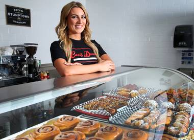 Amber Ramsay, COO of Carl’s Donuts, poses with an assortment of donuts and pastries at Carl’s Donuts, 3170 E. Sunset Rd., Tuesday, April 17, 2018. The wholesale donut maker, in business in Las Vegas since 1966, is opening its first retail store in 20 years.