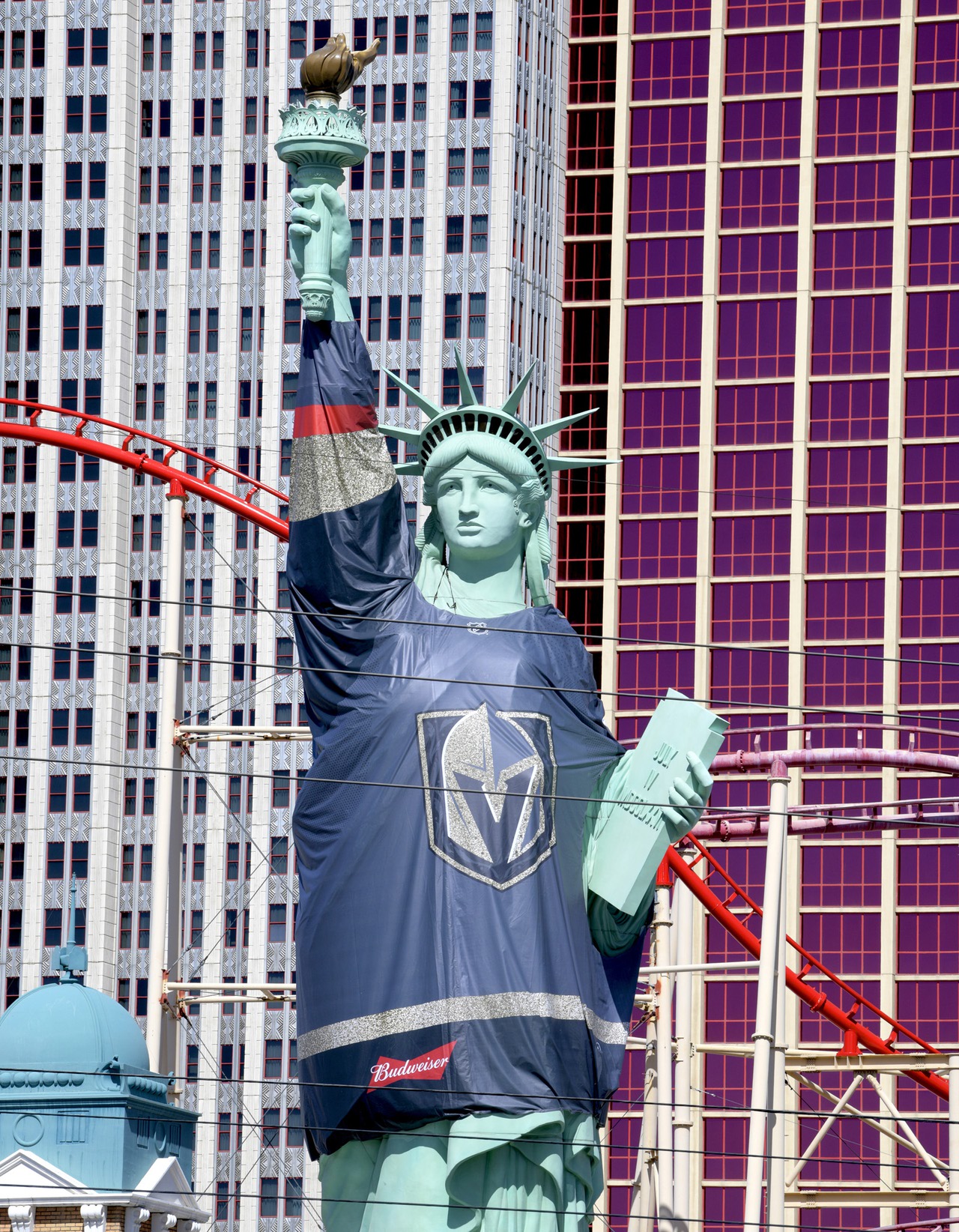 Las Vegas Review-Journal on X: Even Lady Liberty is a @GoldenKnights fan!  @NYNYVegas added a #GoldenKnights jersey to The Statue of Liberty just in  time for game two of the #StanleyCup playoffs