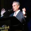 This April 18, 2018, photo shows Jim Allen, CEO of Hard Rock International, at a news conference in New York at which he announced the company's new casino in Atlantic City N.J. would open on June 28.