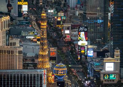A bird's-eye view of the Las Vegas Strip at dusk, Wednesday, Aug. 3, 2016. 