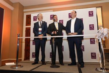 From left, Barkley Stuart of Southern Glazer’s Wine & Spirits and WSWA President & CEO Craig Wolf kick off the convention and expo with “Bar Rescue” star Jon Taffer.