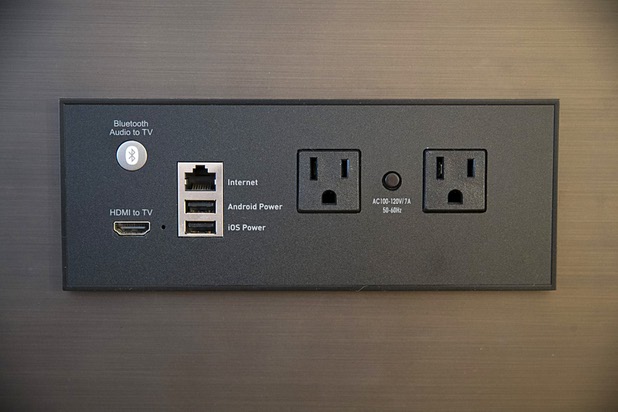 Rooms have plenty of extra outlets and charging ports for your digital devices at the Park MGM, formerly the Monte Carlo, Wednesday, May 9, 2018. The name change and new look is part of the resort's rebranding and renovation project.