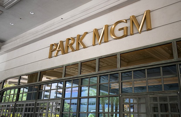 New signage is shown in the porte cochere at the Park MGM, formerly the Monte Carlo, Wednesday, May 9, 2018. The name change and new look is part of the resort's rebranding and renovation project.